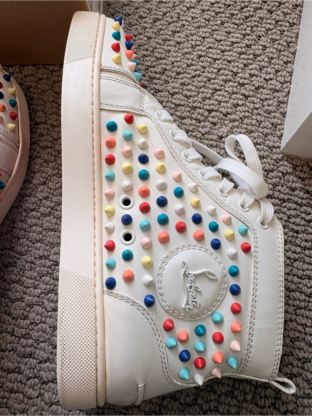 Christian Louboutin Louis Candy Spike White High-Top Sneakers - Picture 2 of 6